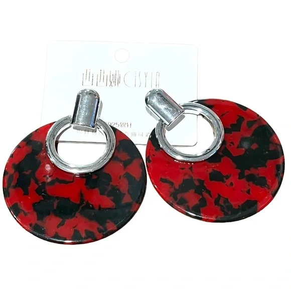 J. Jill Colorblock Asymmetrical Wool Sweater Black & Red With Pair of Earrings - Picture 3 of 8